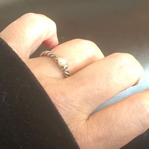 David Yurman pearl 14k/Sterling cable stack ring